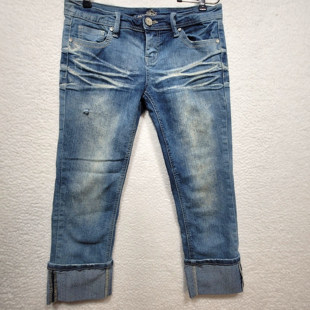 Almost Famous Distressed Cuffed Cropped Denim Blue Jeans